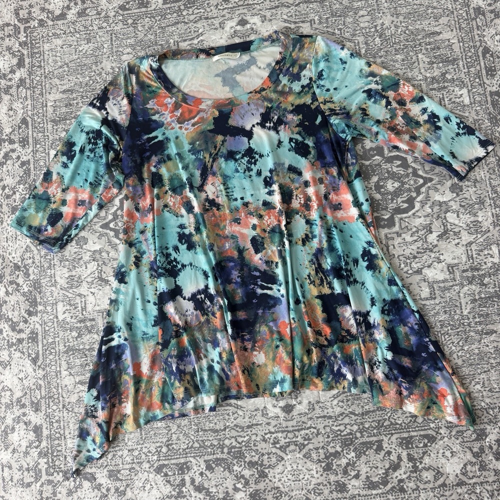 EMERALD BRAND Women's Plus Size 1X Floral Multicolor Flowy Stretchy Blouse Top